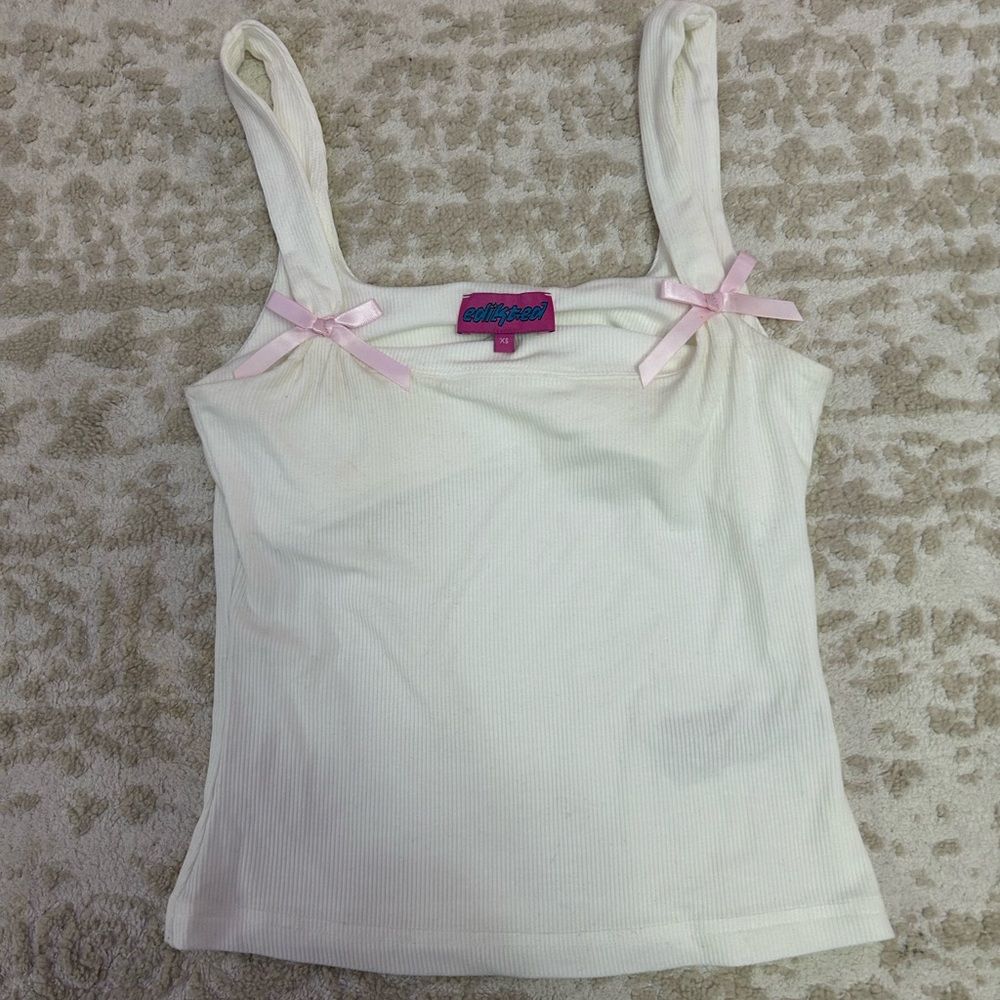Edikted Fitted White Camisole with Pink Tie Front